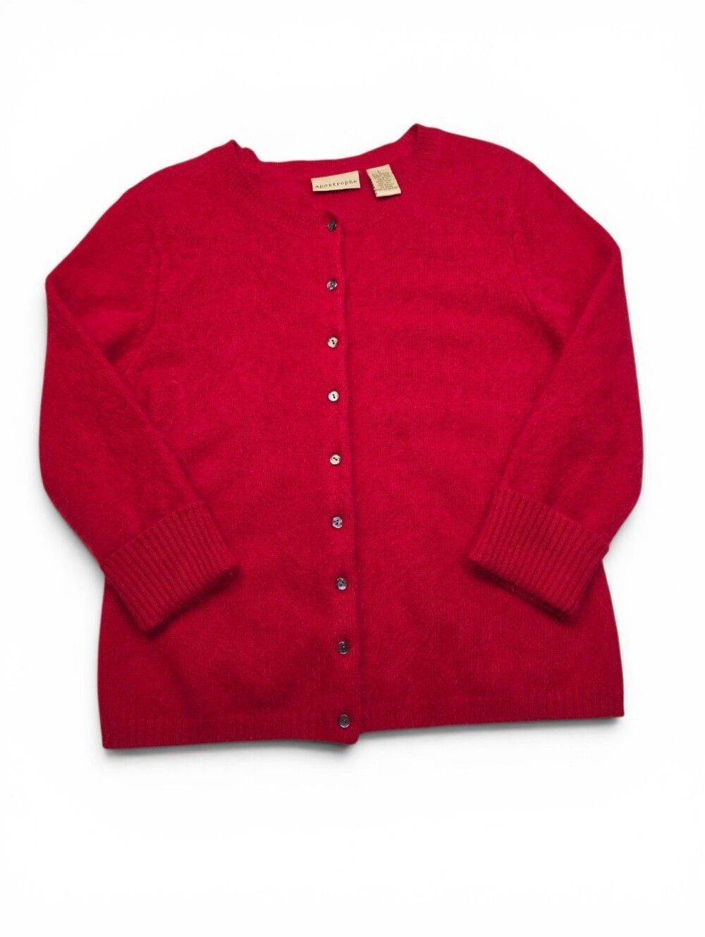 Apostrophe Angora Blend Vibrant Red Fuzzy Button Up Cardigan Sweater Vintage - Picture 2 of 11